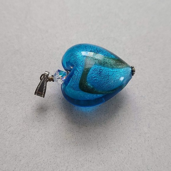 Blue Blown Glass Heart Shaped Pendant with Chain - Picture 4 of 9